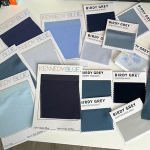 Bridesmaid dress swatches lot - Kennedy blue, Azazie, Birdy grey, Revelry